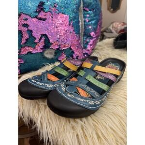 New Elite Corkys Mule Sandal W 10 Strappy Sandal Multicolor Leather Clog